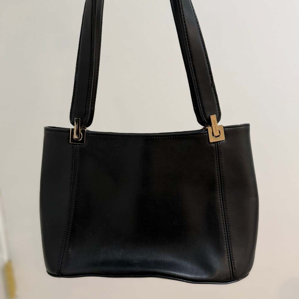Vintage Nine West Black Minimalist Shoulder Bag with Gold Hardware